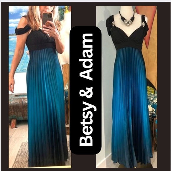 🔥Betsy & Adam,Stunning Statement Gown, Long Ity Ombre Charmous Dress,EUC,Size 6 - Picture 1 of 16
